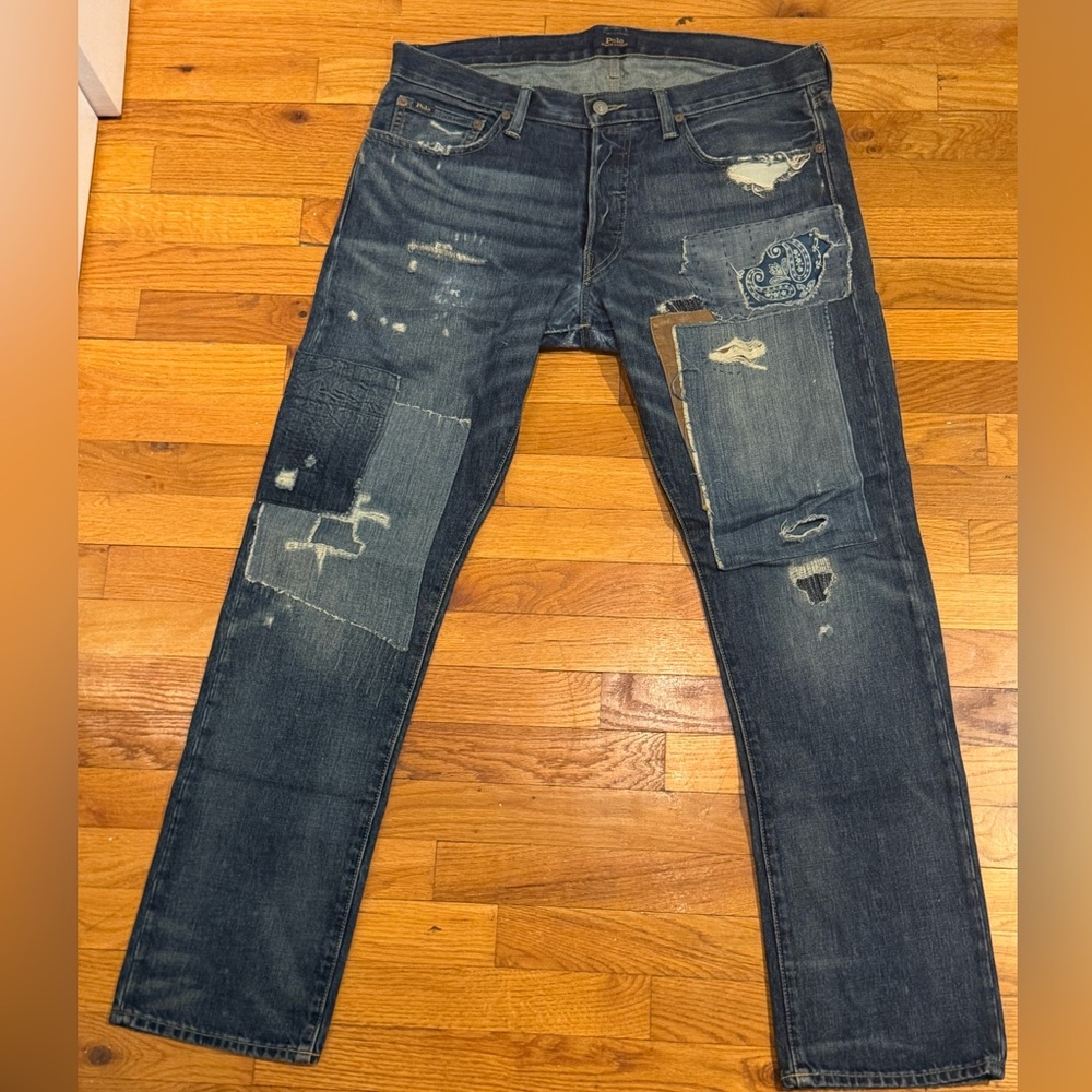 Polo by Ralph Lauren Men's Relaxed Fit Distressed Jeans - Dark Blue - Picture 2 of 7